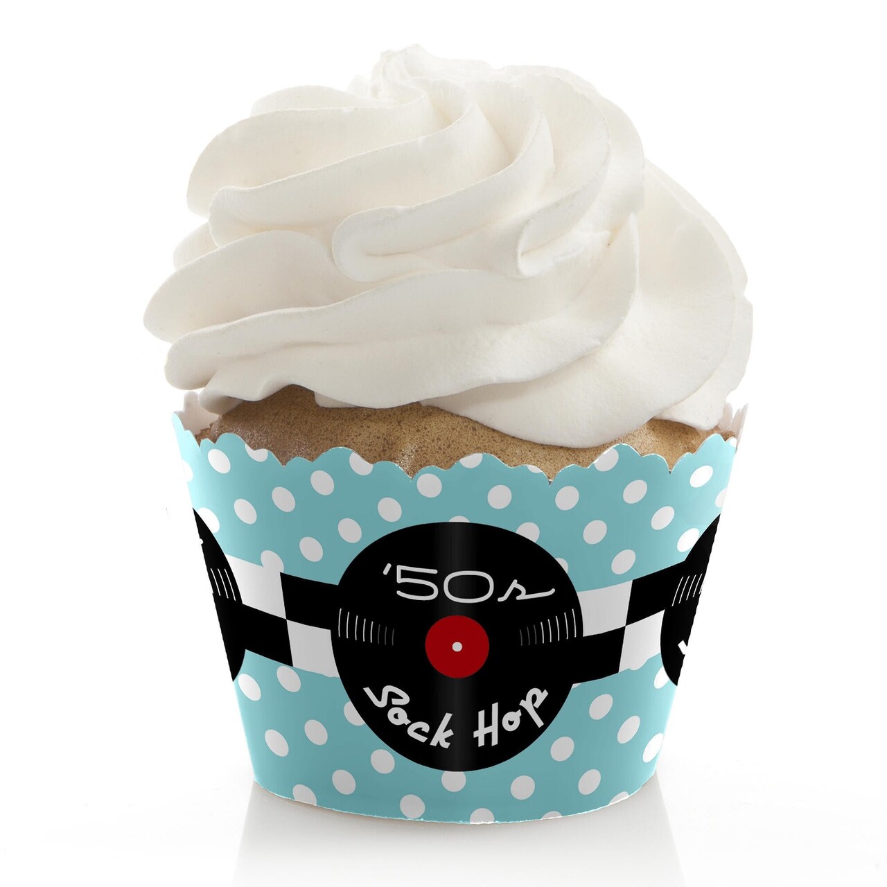 Big Dot of Happiness 50's Sock Hop - 1950s Rock N Roll Party Decorations - Party Cupcake Wrappers - Set of 12